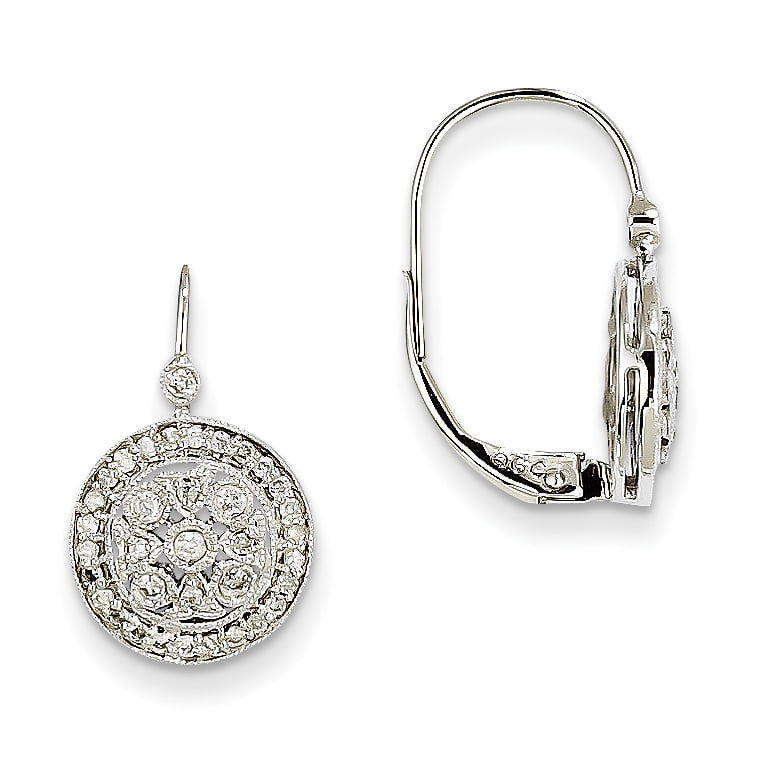 14k White Gold Aa Diamond Leverback Earrings