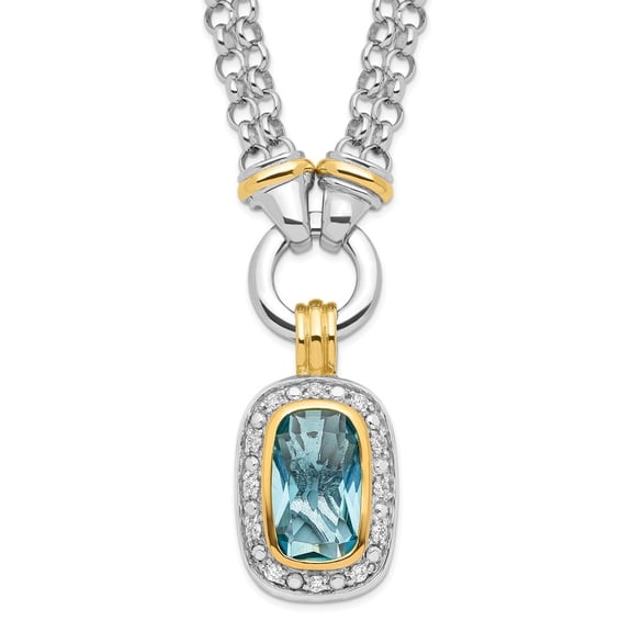 Diamond2Deal 925 Sterling Silver Flash Gold-plated Clear and Blue CZ Necklace for Women 16"