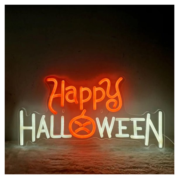 Letrero De Neón Happy Halloween Con Forma De Calabaza Y Luz LED Regulable Para Decoración De Escaparates, Fiestas Y Hogar, 40cmx17cm
