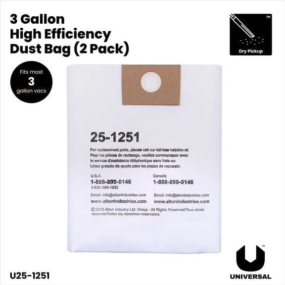 Universal High Efficiency Bags for 3 Gallon Vacuum