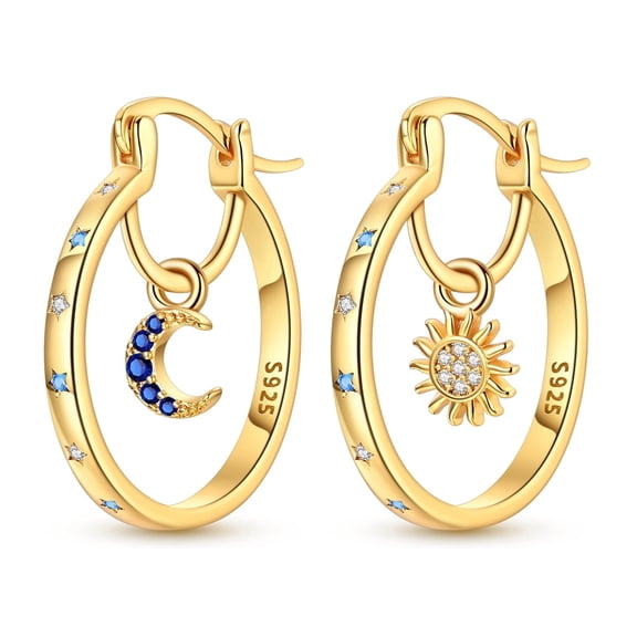 MULA Original 925 Sterling Silver Hoop Earrings Golden Plated Sun and Moon for Women Jewelry Birthday Gift