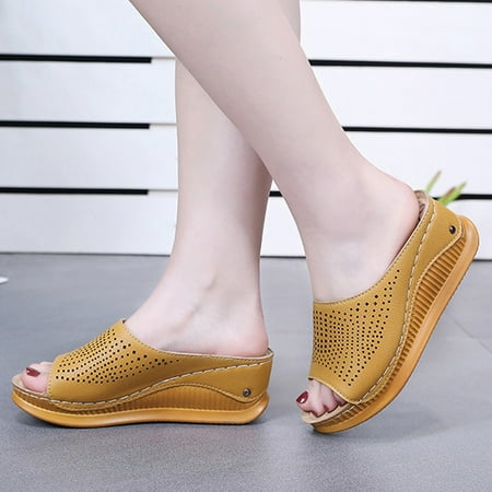 

Sanbonepd Slippers Women S Wedges Slippers Fashion Heeled Shoes Hollow Casual Fish Mouth Slippers