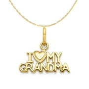 Carat in Karats 14K Yellow Gold I Heart My Grandma Pendant Charm (12mm x 15mm) With 14K Yellow Gold Lightweight Rope Chain Necklace 18''