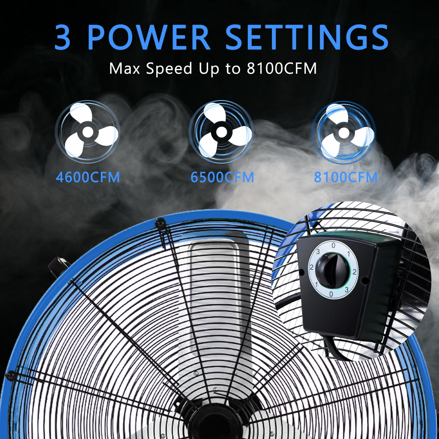 24"Industrial Fan High Velocity,Heavy Duty Drum Fan up to 8100CFM,3-Speed & 360°Adjustable,Ideal for Home, Garage, Indoor/Outdoor Use, Blue