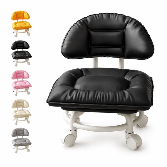 OYPGUE Low Rolling Stool for Cleaning, PU Leather Padded Floor Seat