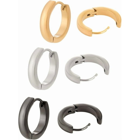 6Pcs 3Colors Small Hoop Earrings Huggie Earrings 16x3mm Titanium Steel Ring Hoop Earrings Hinged Huggie Hoop Earrings Lightweight Earrings for Jewelry Gift Earring Supplies Metal Mixed Color