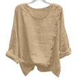 thumbnail image 5 of Paiwinds Women's Solid Color Linen Button Down Top Casual Long Sleeve Shirt with Side Pockets and Scoop Neck Lightweight Loose Blouse for Summer, 5 of 9