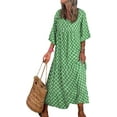thumbnail image 3 of Women Boho Maxi Dresses 2024 V Neck Long Puff Sleeve Smocked Ruffle Flowy Casual Dress, 3 of 5