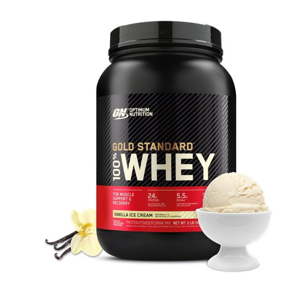 Optimum Nutrition, Gold Standard 100% Whey Protein Powder, 24g Protein, Vanilla Ice Cream, 2 lb