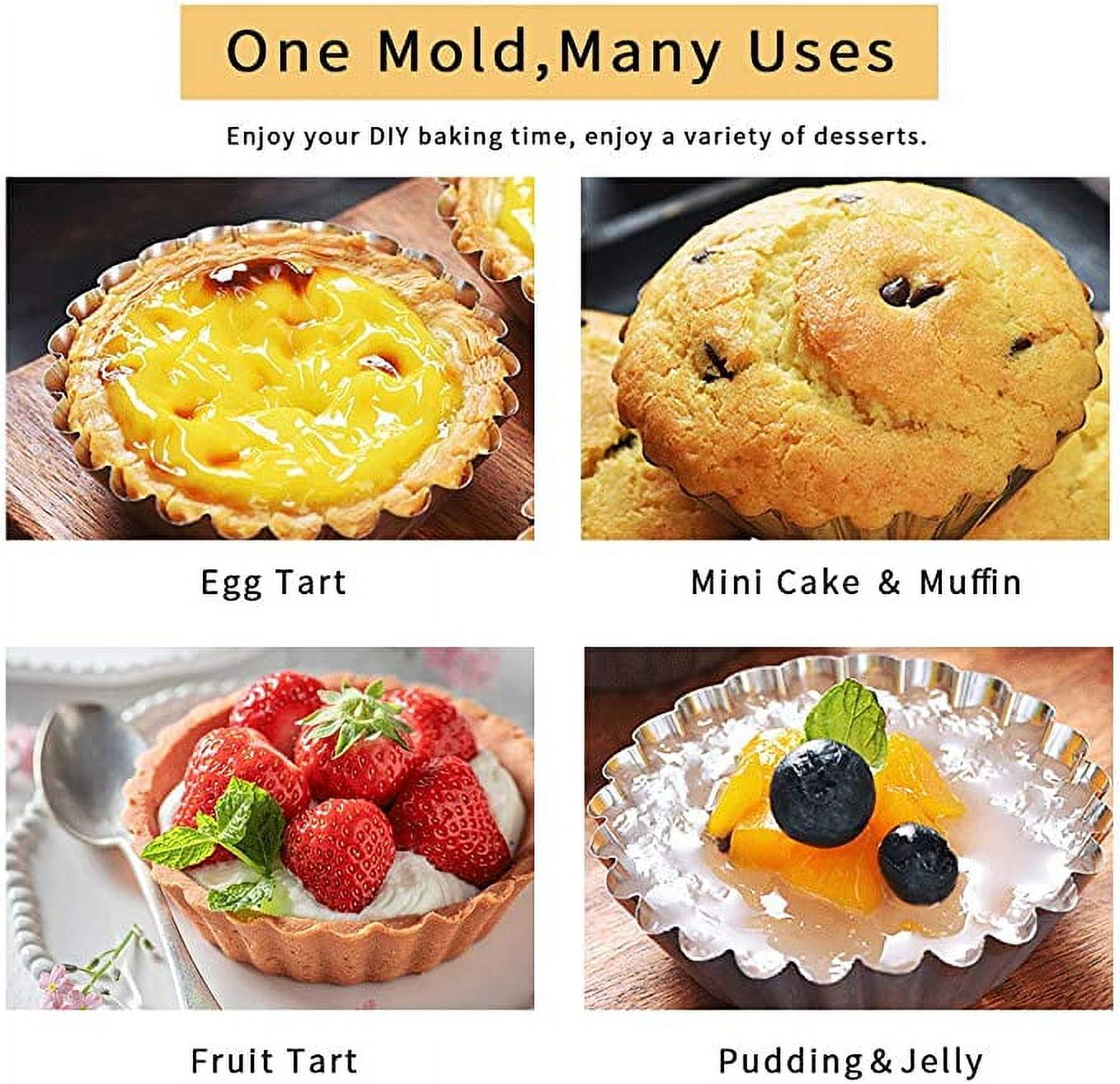 Homemaxs Molds Tart Baking Mini Pans Para Pudding Gelatinas Moldes Flan Molde Cake Pie Eggtrays Stick Non Jelly Metal Cupcake Pan, Size: 7.7x4.5cm