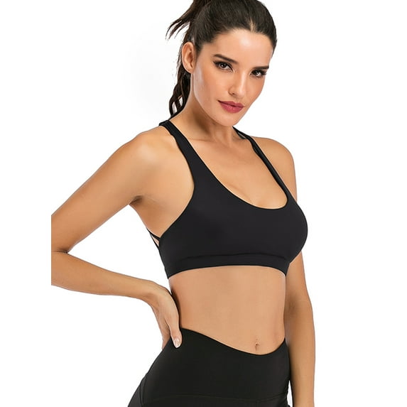 Women's Strappy Sports Bra Sexy Crisscross Back Medium Support Yoga Bra with Removable Padded