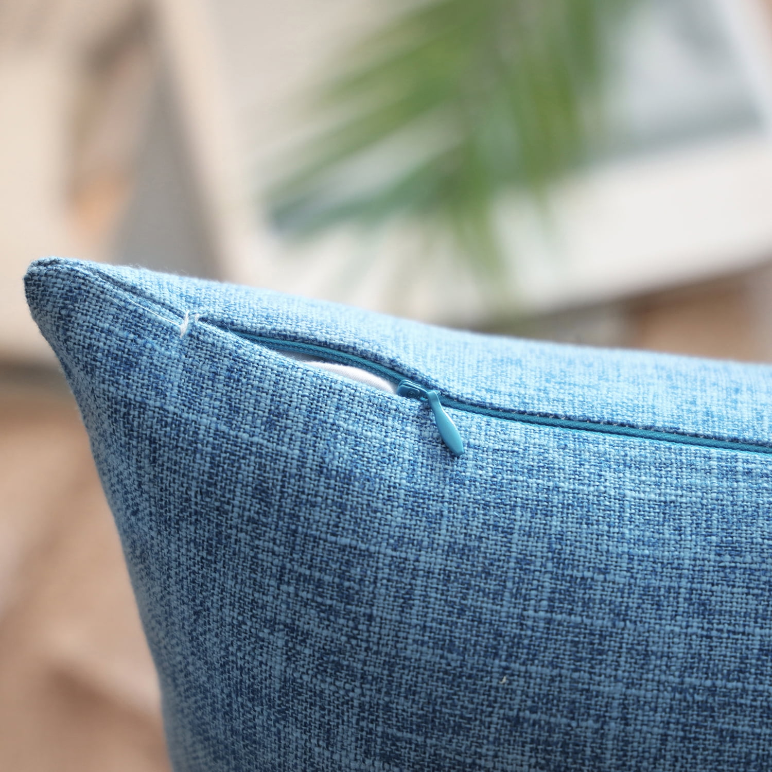 Phantoscope Textural Faux Linen Series Decorative Throw Pillow, 22" x 22", Blue, 1 Pack