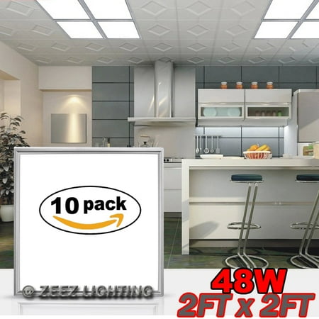 2' Recessed Lights - ZEEZ Lighting - 2FT x 2FT 48W Cool White LED Troffer Panel Light Recessed Dropped Ceiling Flatpanel Fixture - 10 Packs
