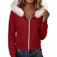 thumbnail image 3 of Sweatshirt for Women Fall Winter Jacket Solid-Color Hooded Zip Up Long-Sleeved Sports Sweatshirt M, 3 of 10