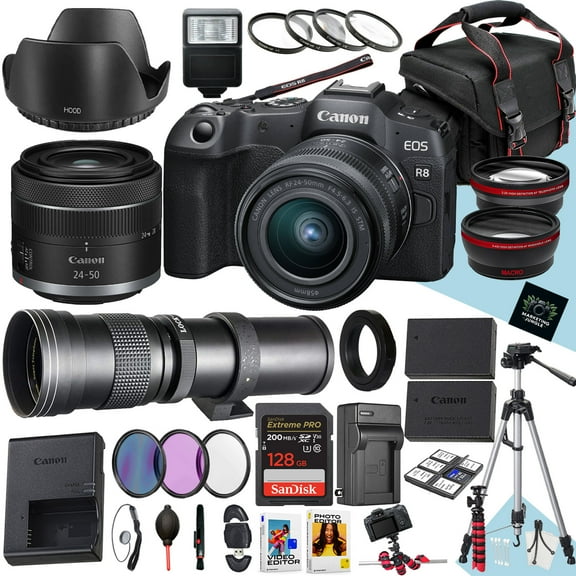 Canon EOS R8CAM-052094-3 Mirrorless Digital Camera Bundle with Accessory, Black