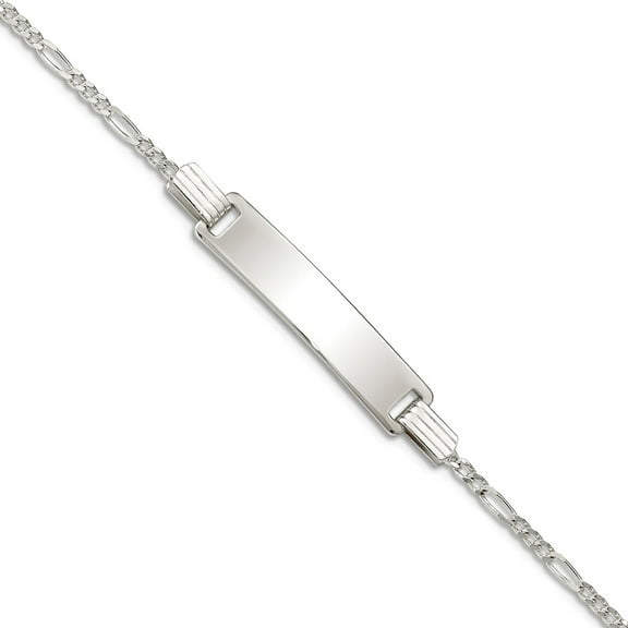 925 Sterling Silver Polished ID on Figaro Bracelet 5.5 Inch Spring-Ring 6mm Wide Identification Bracelet