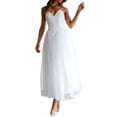 thumbnail image 2 of KelaJuan Women's Summer Long Evening Dress White Sleeveless V Neck Tulle Patchwork Ball Gown, 2 of 7