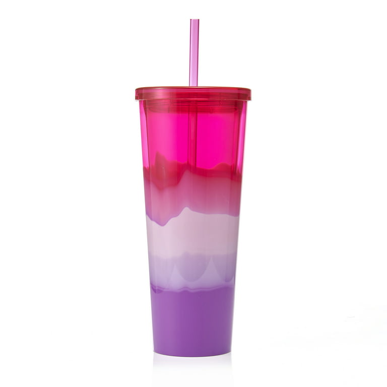 Mainstays 26 oz Double Wall Plastic Tinted Tumbler with Straw, Green