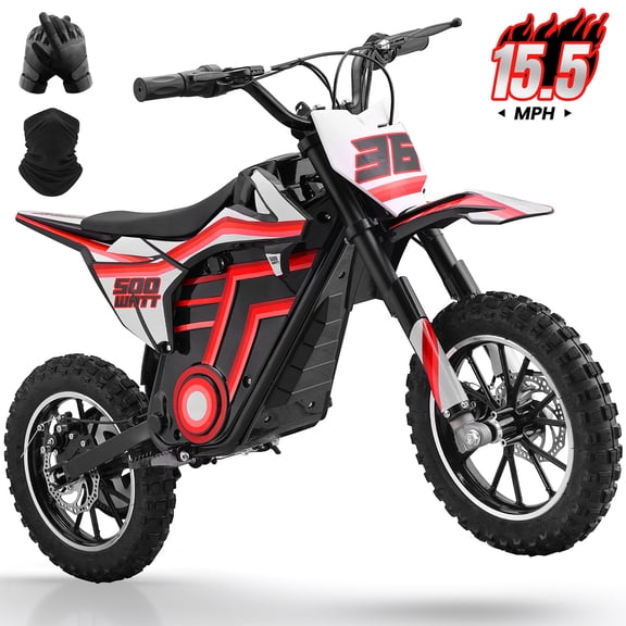 Arshin 500W Electric Dirt Bike for Kids Ages 8-14,23 Mile Range,15 MPH Adjustable,Zero Maintenance! Ideal Off-Road Birthday Gift with Dual Suspension,Disc Brake,165 Lbs Load(Red)
