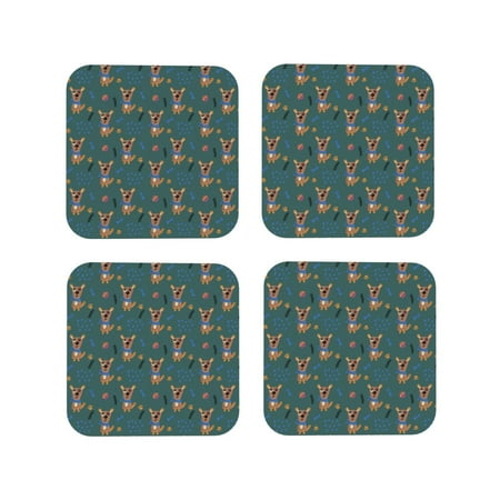 

Coasters Set of 4 - Bone Dog Puppy ball Drink Coasters for Tabletop Protection Leather Coasters for Living Room Decor and Housewarming Gift Square