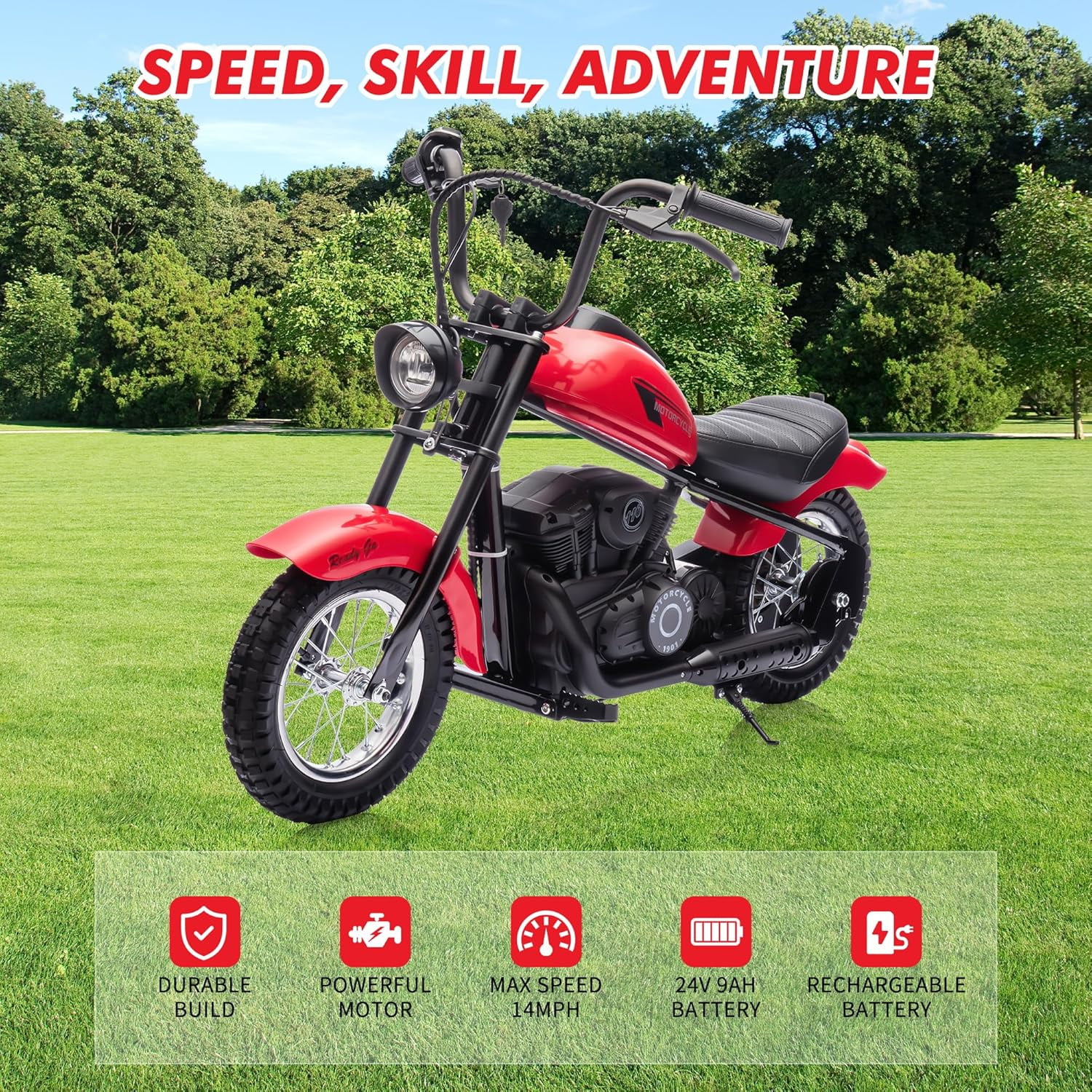 Acekid Electric Dirt Bike 24V 250w Motor LED Lights Comfortable Leather Seat Two-Speed Electric Motorcycle Teens