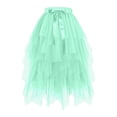 thumbnail image 4 of Women's Ruffled Tulle Midi Skirt High Waisted Satin Bow Irregular Hem Mesh Midi Skirts Stretchy Comfy Layered Party Outfits, 4 of 4