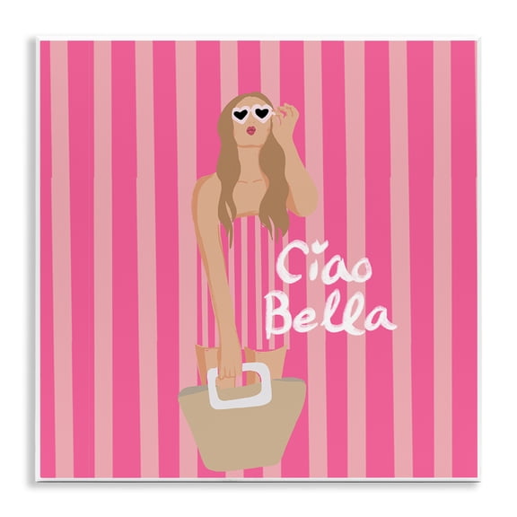 Stupell Industries Pink Striped Glam Girl People Painting Unframed Art Print Wall Art, 12 x 12