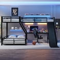 thumbnail image 4 of L-Shaped Twin over Full Bunk Bed with Twin Size Loft Bed,Metal Triple Bunk Bed with Slide and USB Ports, Space-saving and Noise-free Design, Black, 4 of 13