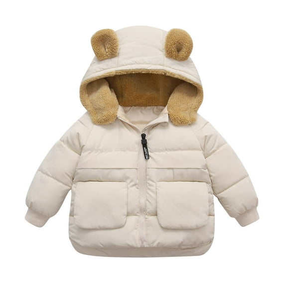 ANINEO Toddler Kids Baby Boys Girls Winter Warm Solid Coats Ears Fleece Hooded Padded Outwear