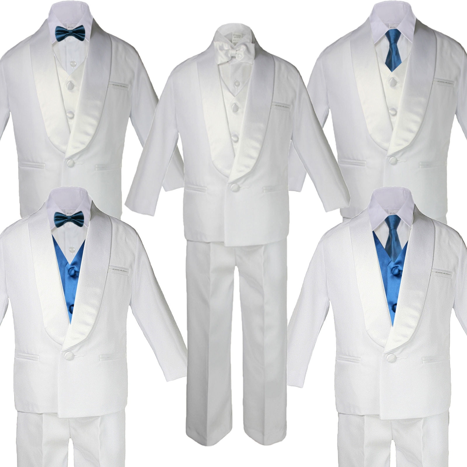 Unotux New Born Baby Toddler Kids Boy Teen Formal White Shawl Lapel Suit Set Satin Necktie Sm-20 