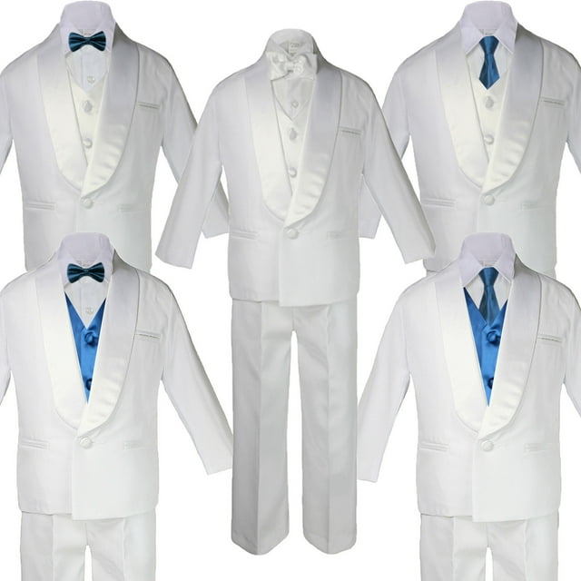 Châle en Satin Blanc pour Bébé Adolescent, Costume à Col Rabattu, Vert Sarcelle, Nœud Papillon