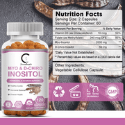 Myo-Inositol & D-Chiro Inositol - Most Beneficial 40:1 Ratio -Hormonal Balance & Healthy Ovarian Function Support for Women - 120 Capsules