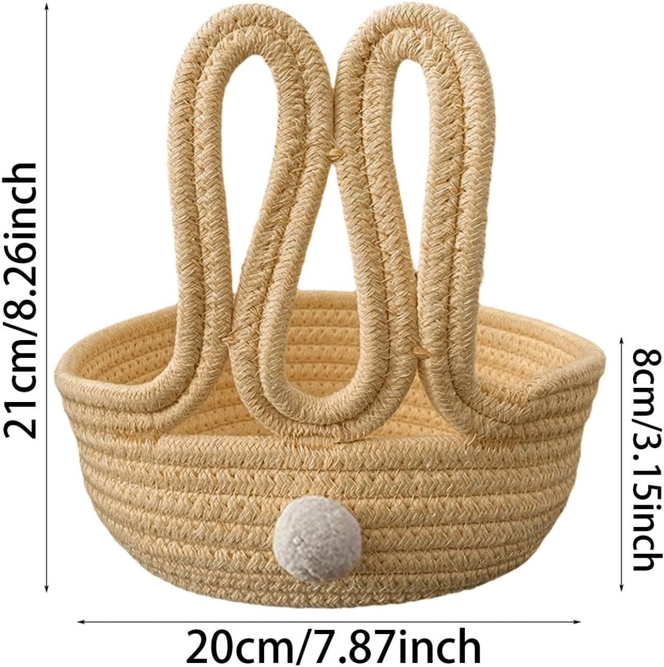 Woven Cotton Rope Easter Basket with Bunny Ears, Kids Storage Basket for Egg Hunt, Rabbit Snack Holder for Home Organizing, Cute Gift Basket(DSF)