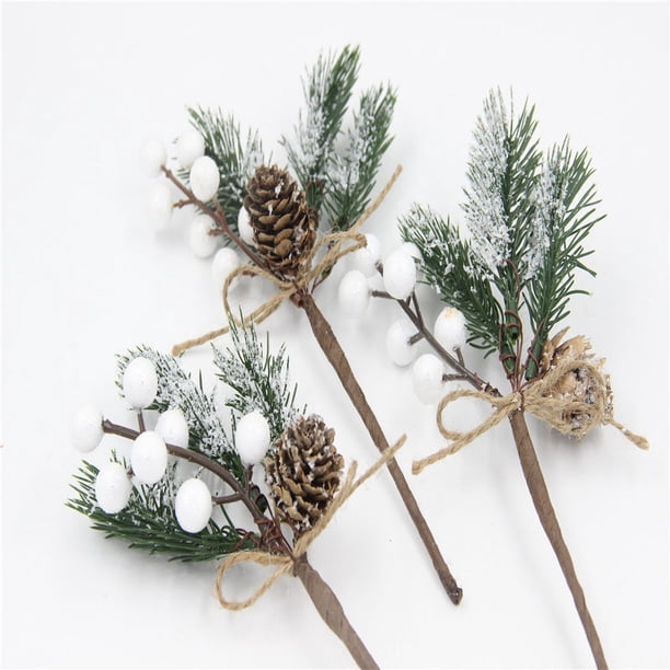Material hecho a mano DIY simulación agujas de pino bayas rojas de Navidad ramas de pino decoración de árbol de Navidad ramo