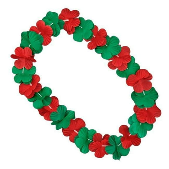 Non Light Up Hawaiian Flower Christmas Lei Necklace, Red & Green