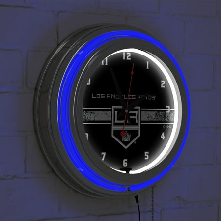 Los Angeles Kings NHL Chrome Double Ring Neon Clock - Silver, Black, White