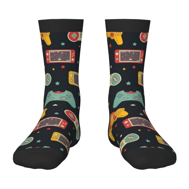 Kdxio Retro Video Game Print Children's Socks for Daily Wear and Sports Use Colorblock Mid-Calf Design Breathable Material