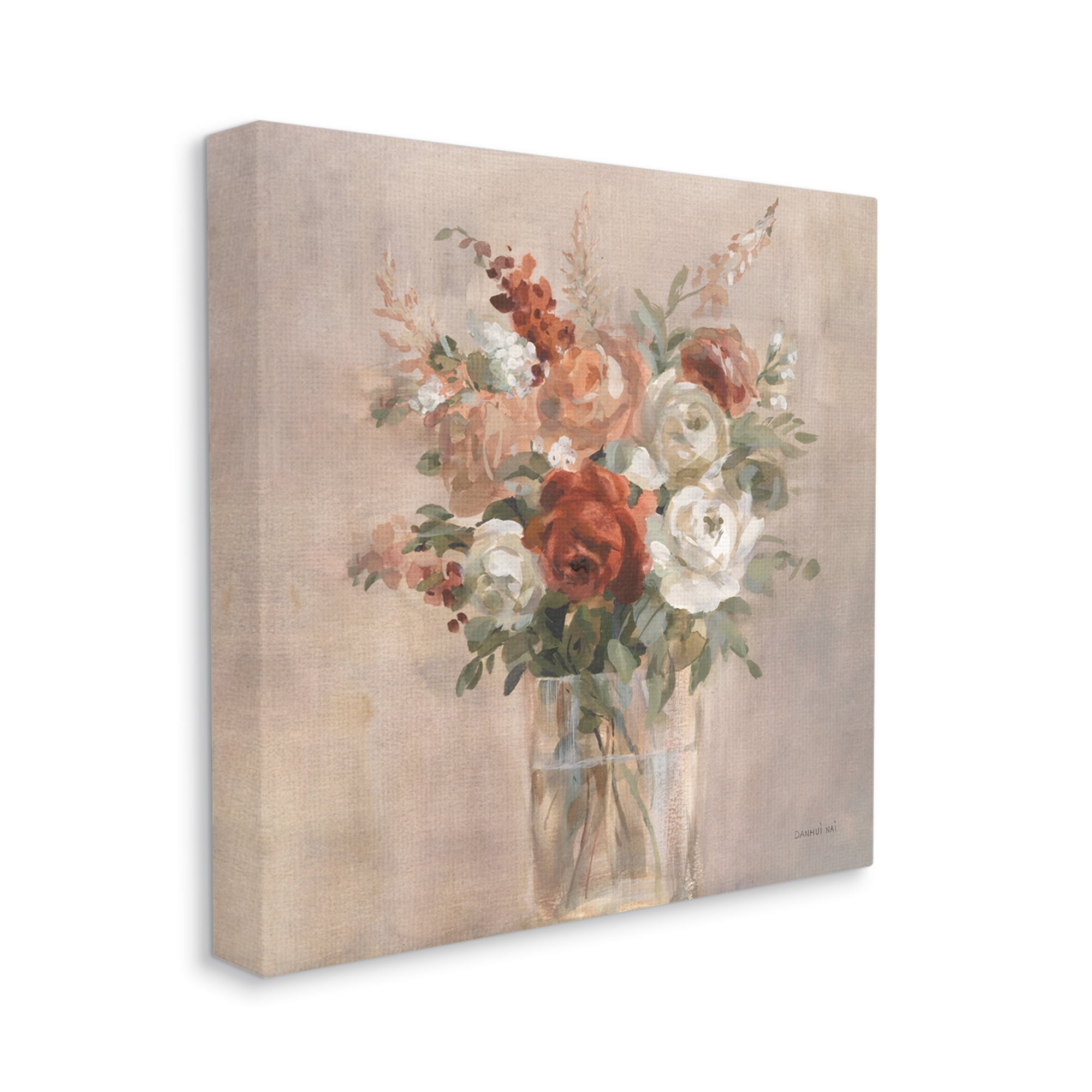 Stupell Industries Red & White Roses Bouquet Botanical & Floral Painting Gallery Wrapped Canvas Print Wall Art, 36 x 36