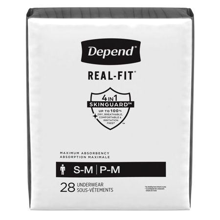 Depend Real Fit Men's Incontinence Underwear, Maximum Absorbency, S/M, Grey, 56 Ct