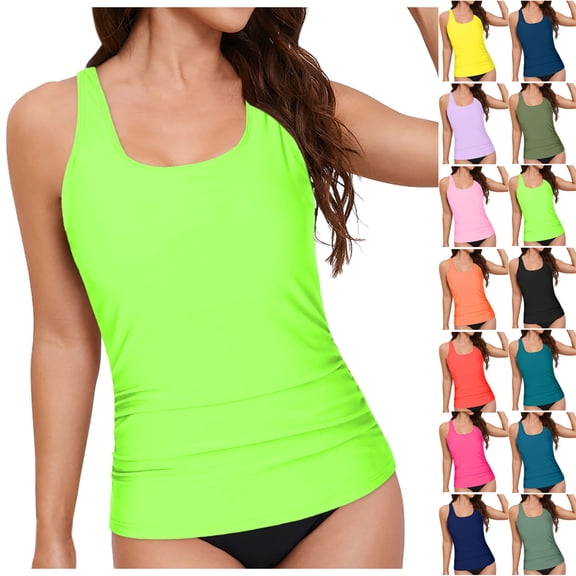 TTUHYWXI Tankini Tops for Women Swimwear Top Only Tummy Control Bathing Suit Top No Bottom (Orange, XXL)