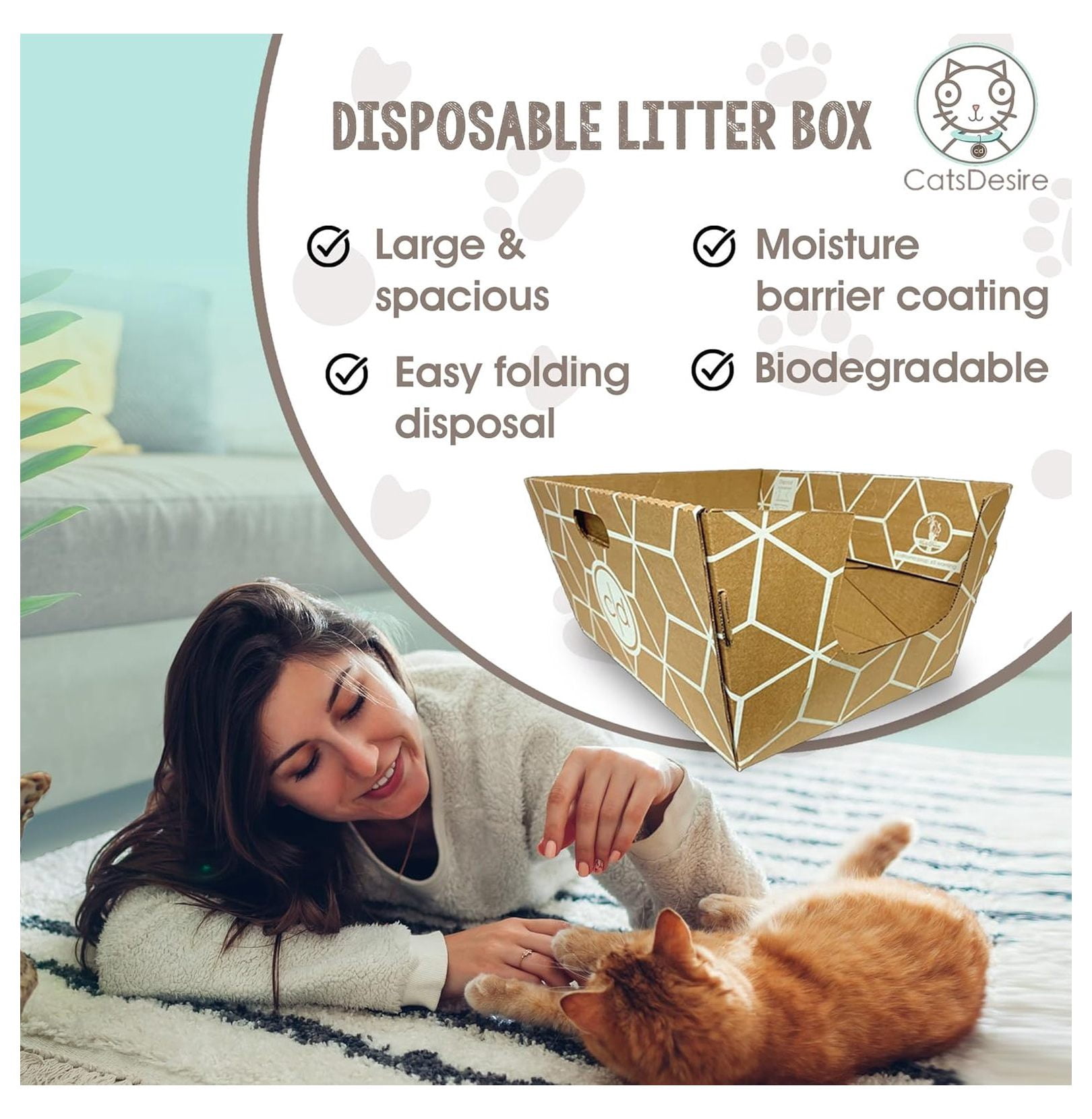 Disposable Cat Litter Boxes 15 Pack - Tallest Low Entry Design 19x17x8.5in - Leakproof Cat Litter Tray - Versatile Open/Closed Use - Cat Care Essentials