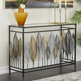 thumbnail image 3 of DecMode 44" x 30" Black Metal Rectangular Leaf Console Table with Mirrored Glass Top and Gold Accents, 1-Piece, 3 of 13