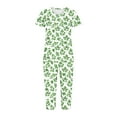 thumbnail image 4 of Aueoeo Women's Sleepwear Capris Printed Pajama Sets Short Sleeve Two-Piece Pjs V Neck Tops & Capris Pants with Pockets Green L, 4 of 5