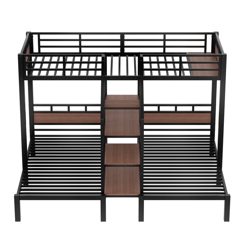 Twin/Twin/Twin Triple Bunk Bed, Kids/Teens Metal Bed Frame with Multi-functional Storage Stairs, Accent Two-Tone Platform Bed
