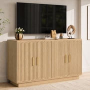 55in Buffet Cabinet, PAPROOS Modern Fluted Sideboard Cabinet with 4 Doors and Adjustable Shelf, Wooden Coffee Bar Cabinet Station for Dining Room Living Room, Natural