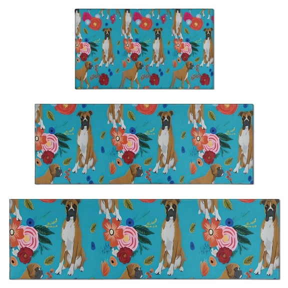 Dogs with Pioneer Flower Kitchen Rugs Sets Of 3,Kitchen Runner Rugs Non Skid Washable,Decorative Kitchen Floor Mats for Kitchen,Sink,Laundry,17"x30" 17"x47" 17"x59"