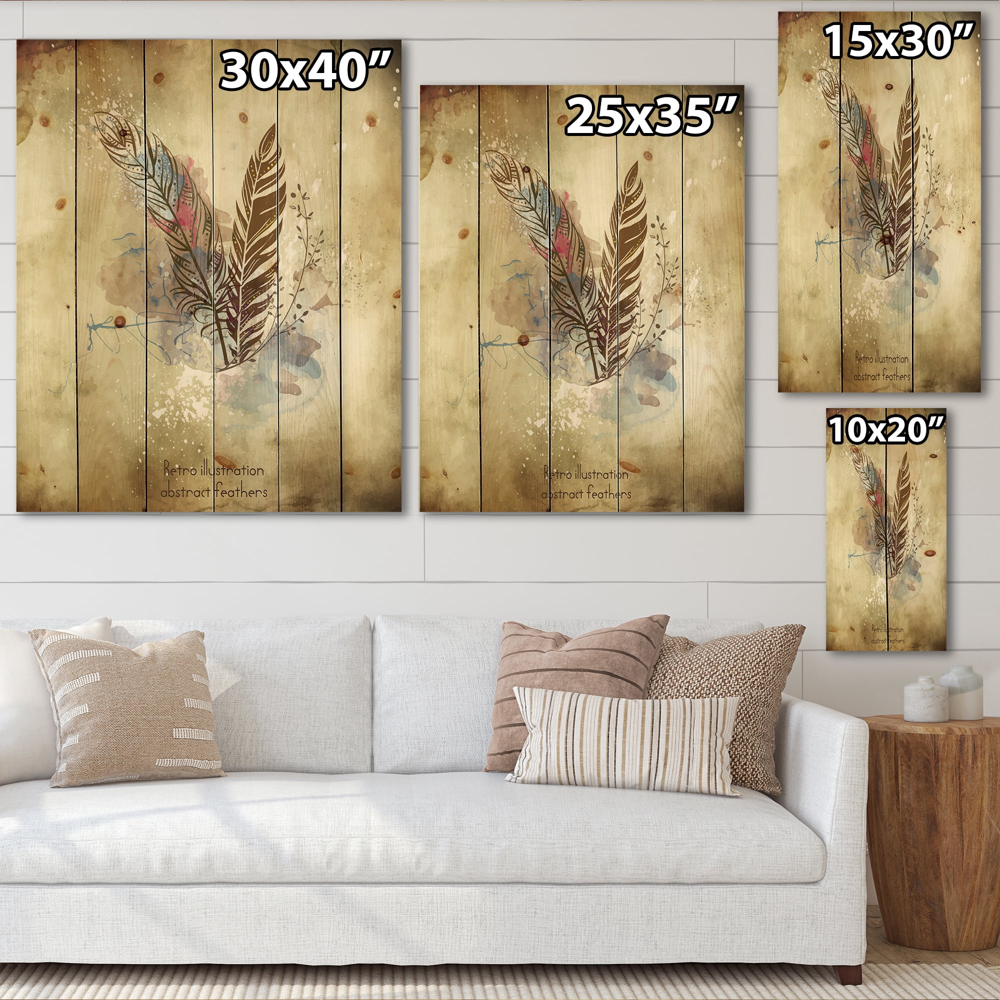 Designart 'Beige Vintage Flowers' Vintage Print on Natural Pine Wood