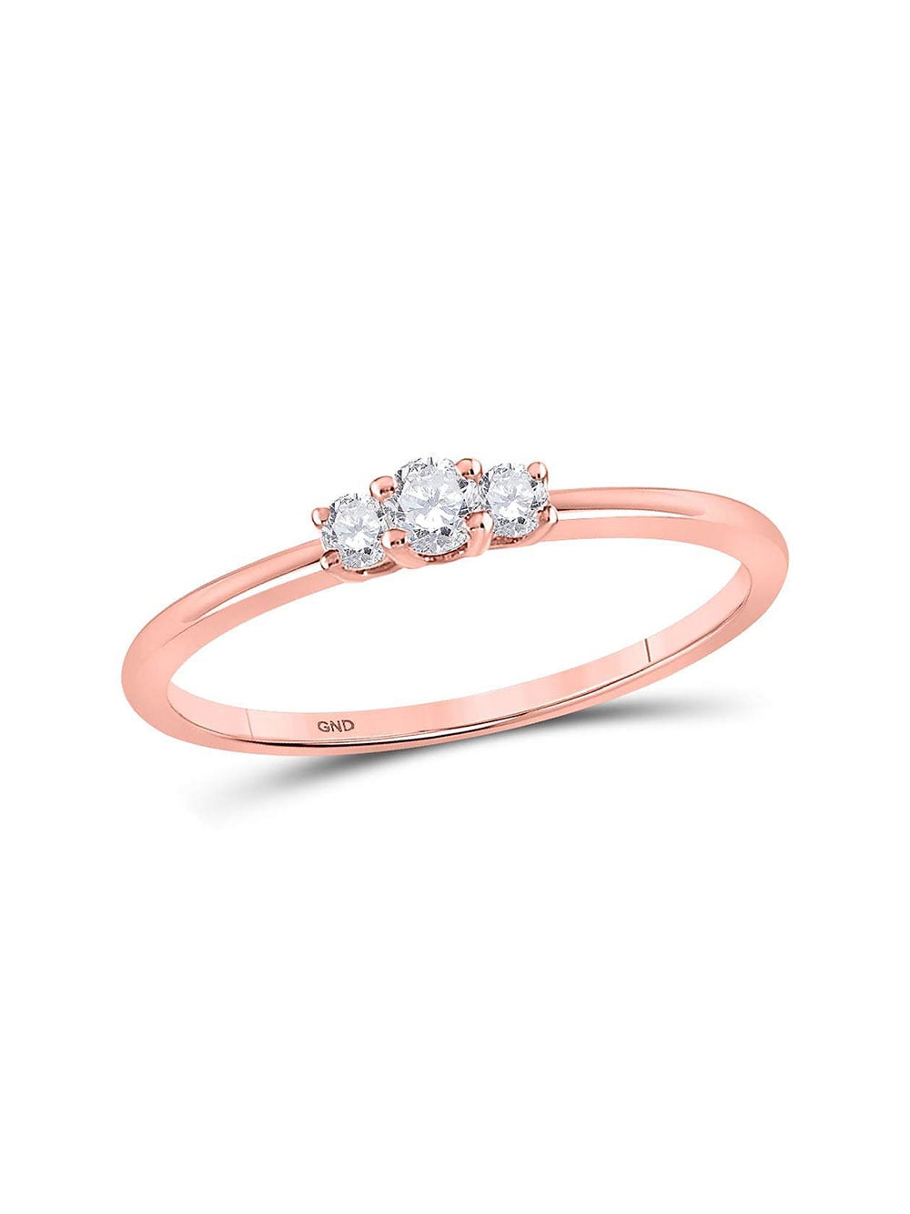 YourJewelryStore 10kt Rose Gold Womens Round Diamond 3stone Promise