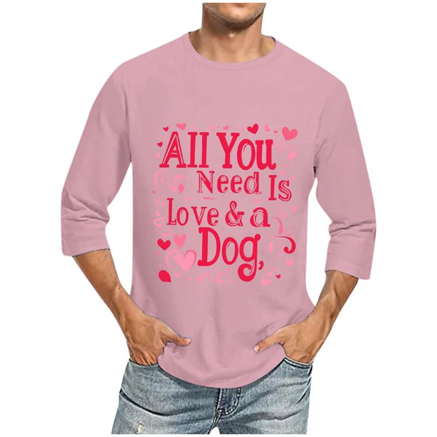 Camisas de Manga Larga para los Hombres Día de San Valentín Impresión Cuello Redondo Moda Casual, Mezcla de Poliéster de Lino de Algodón para Primavera Verano