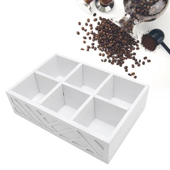 Xirurus 6‑Compartment Wooden Coffee Bar Organizer – Rustic Paulownia Coffee Pod, Syrup & Tea Condiment Holder for Kitchen Counter
